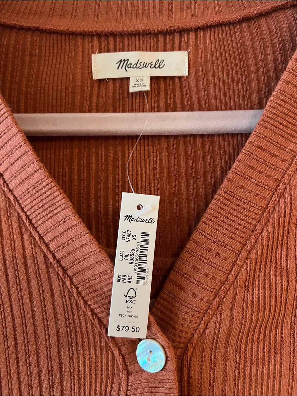 Madewell Ribbed Button-Front Top in Rust - Picture 3 of 4